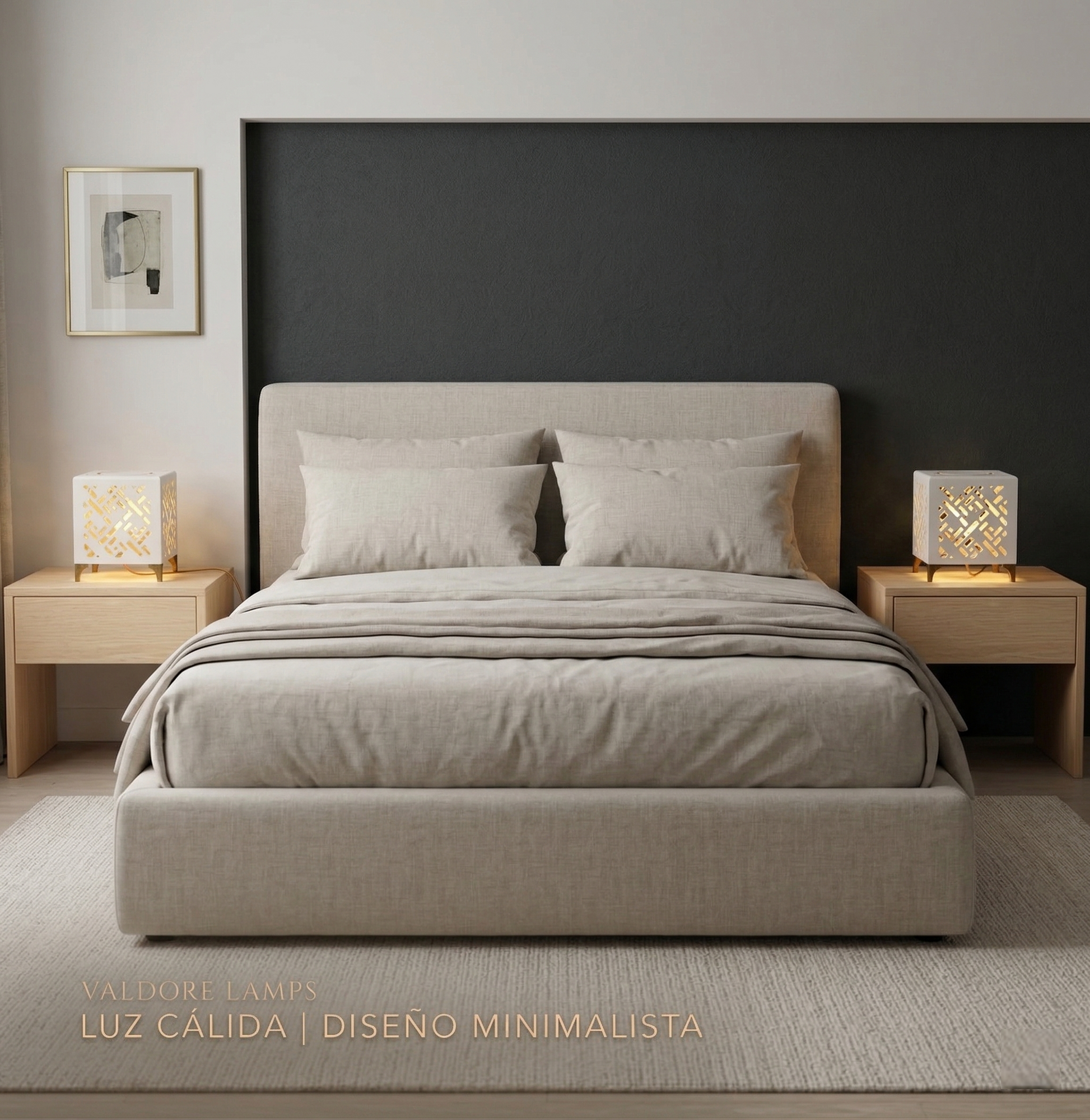 Velador madera diseño cúbico minimalista calado luz cálida RetroDesk