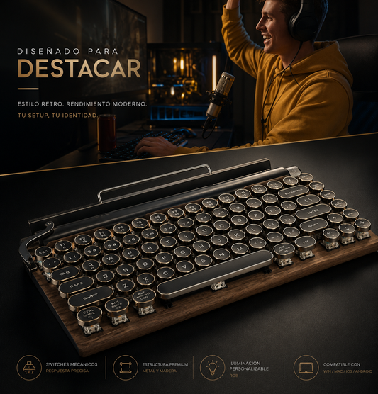 Teclado Mecánico Retro: Sentí el Estilo de una Máquina de Escribir con Tecnología Wireless